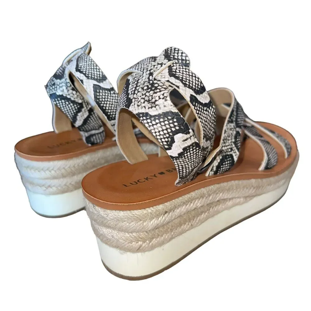Lucky Brand Sandals Espadrille Wedge Platform Snakeskin - Picture 7 of 11